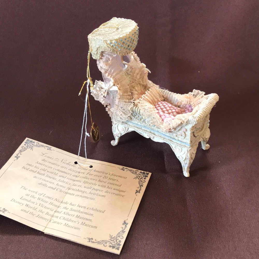 Vintage Ornament Louis Nichole Victorian Baby In a Cradle